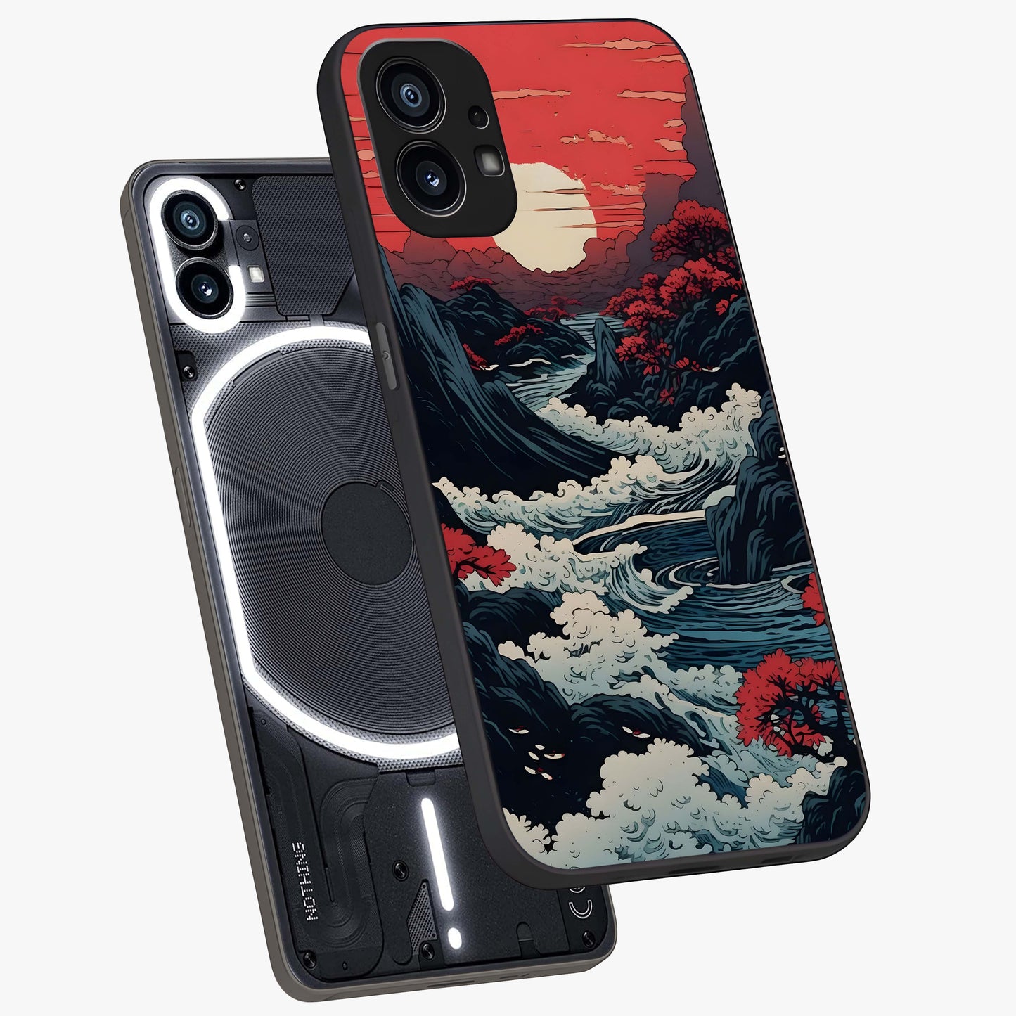 Red Sunset Scenery Glass Case displayed in angled mockup highlighting glowing sunset sky design with scenic aesthetic.
