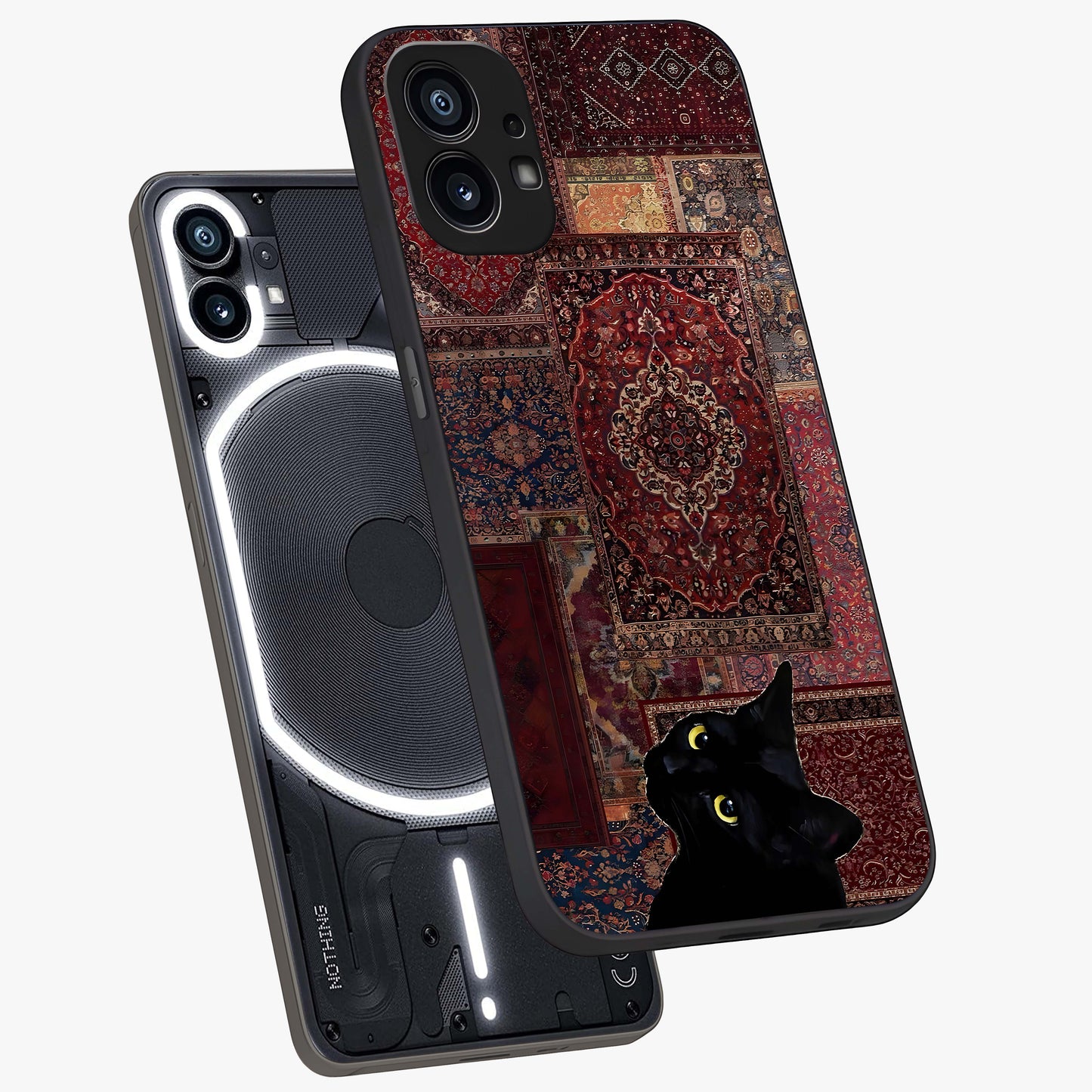 Regal Magic Cat Apple Glass Case displayed in angled mockup highlighting whimsical feline design with fantasy aesthetic.