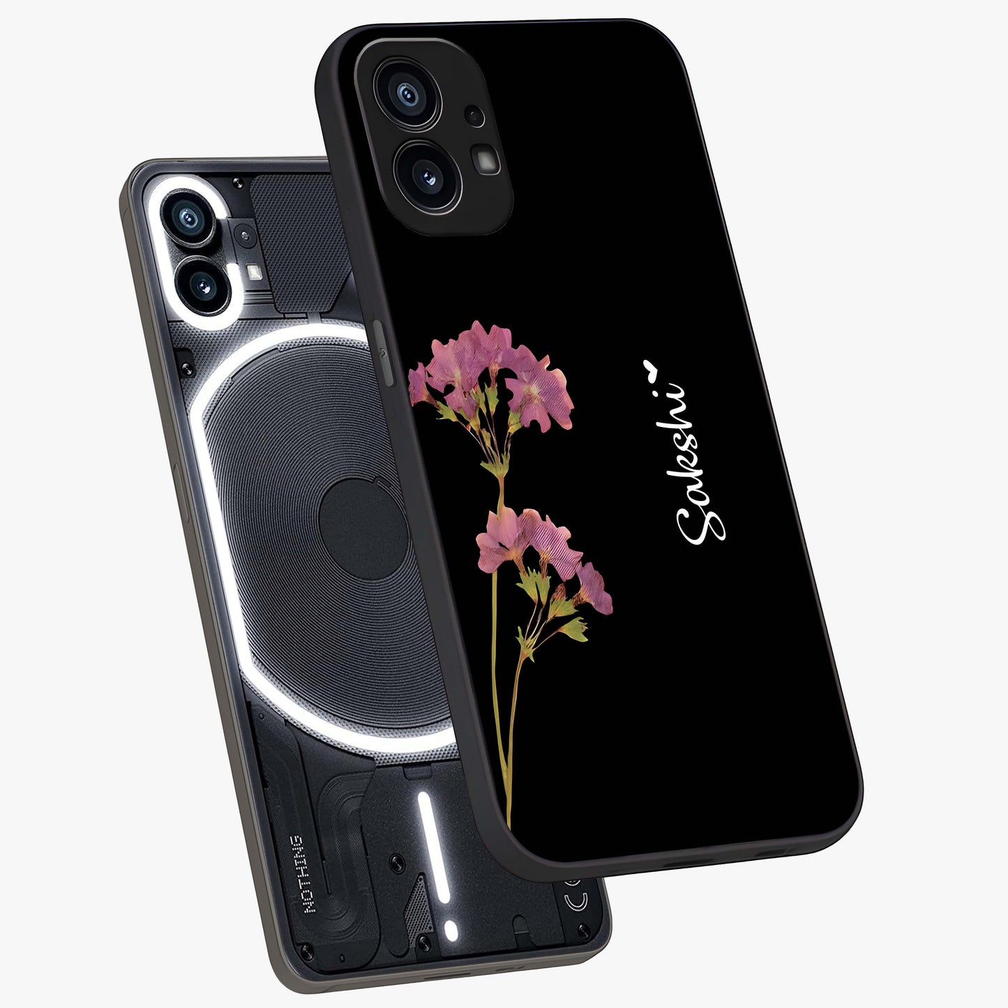 Riching Lavender Flower Custom Name Glass Case displayed in angled mockup highlighting delicate lavender flower design with custom name feature.