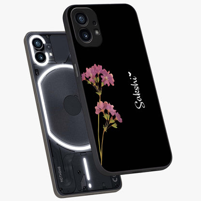 Riching Lavender Flower Custom Name Glass Case displayed in angled mockup highlighting delicate lavender flower design with custom name feature.