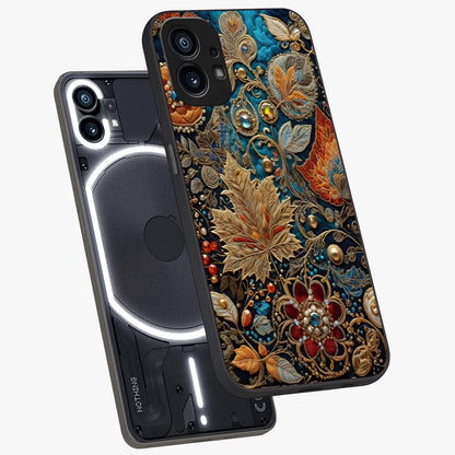 Royal Jewel Garden Glass Case displayed in angled mockup highlighting vibrant jewel inspired floral design with elegant aesthetic.