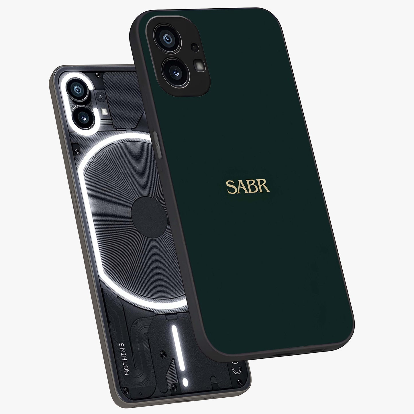 Sabr Minimal Patience Glass Case displayed in angled mockup highlighting simple inspirational design with clean aesthetic style.