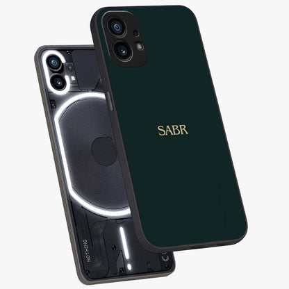 Sabr Minimal Patience Glass Case displayed in angled mockup highlighting simple inspirational design with clean aesthetic style.