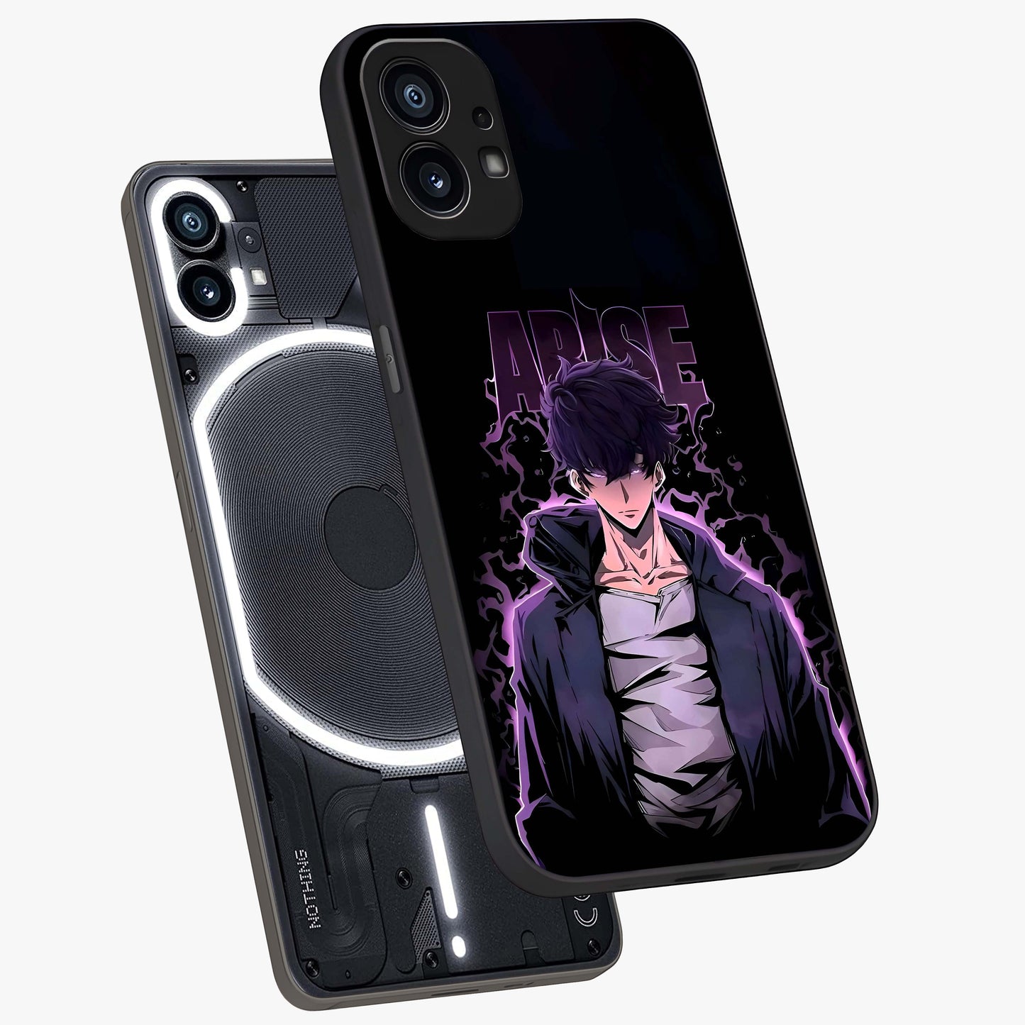 Shadow Monarch Awakening Glass Case displayed in angled mockup highlighting dramatic shadow warrior design with fantasy aesthetic.