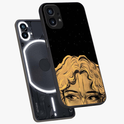Shri Krishna Art Glass Case displayed in angled mockup highlighting spiritual Krishna illustration with divine aesthetic.