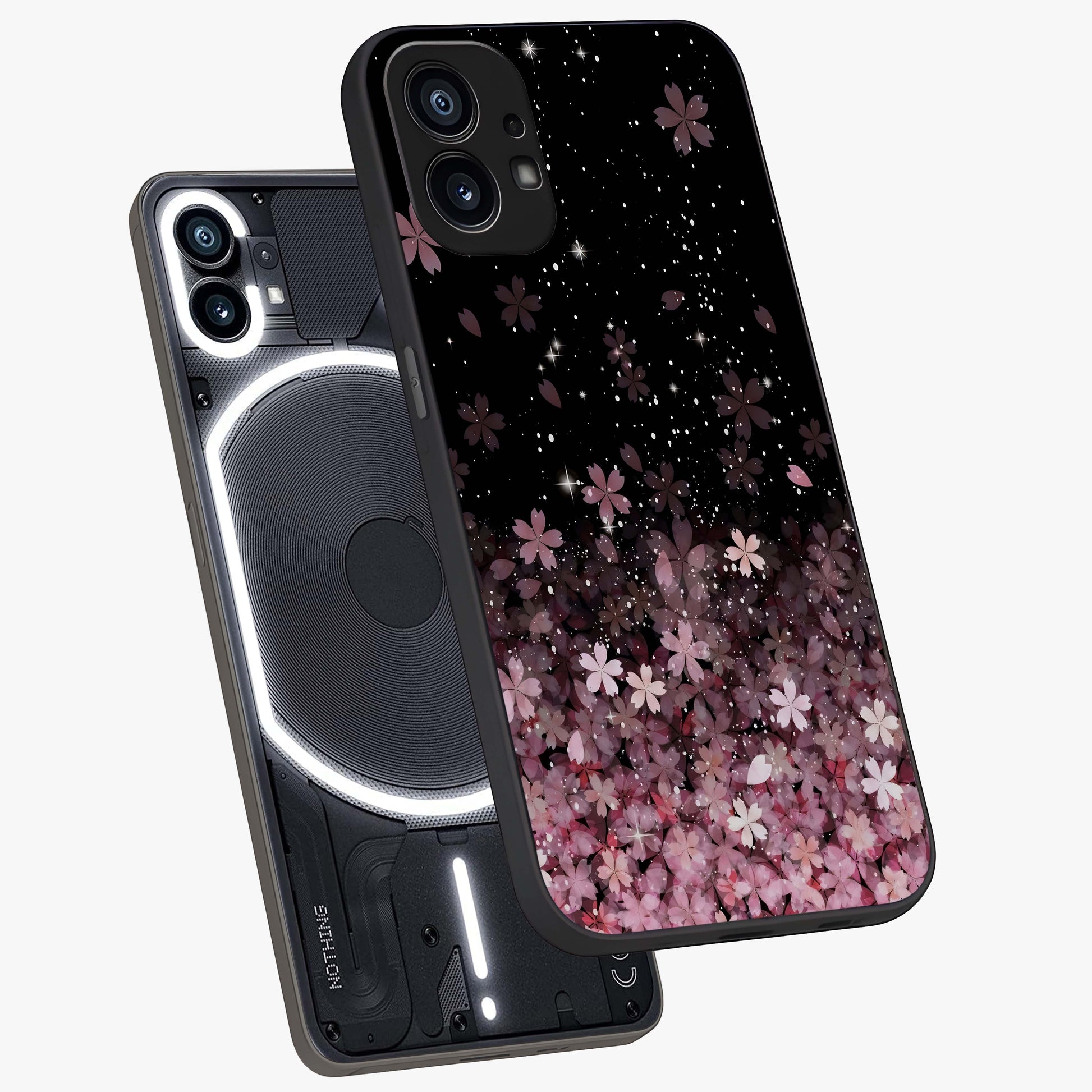 Small Starry Flowers Glass Case displayed in angled mockup highlighting tiny flower pattern with celestial aesthetic style.