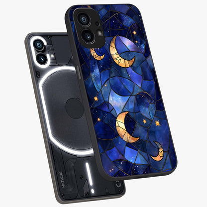 Starlit Sky Tapestry Glass Case displayed in angled mockup highlighting celestial night pattern with artistic aesthetic style.
