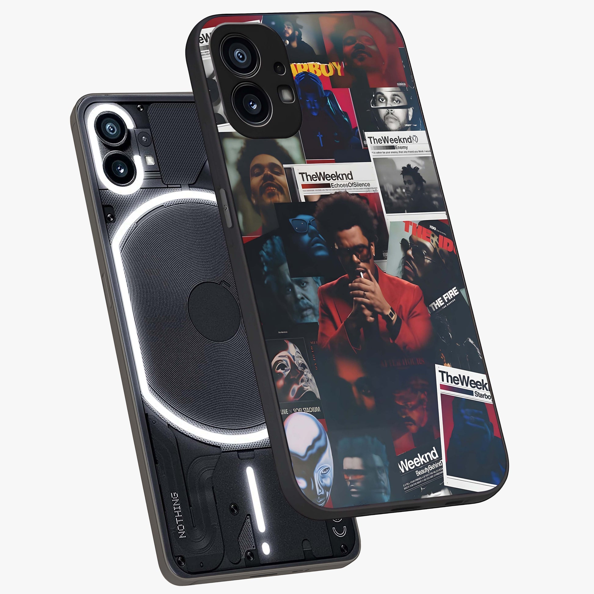 The Weeknd Glass Case displayed in angled mockup highlighting stylish pop culture inspired design with modern aesthetic.