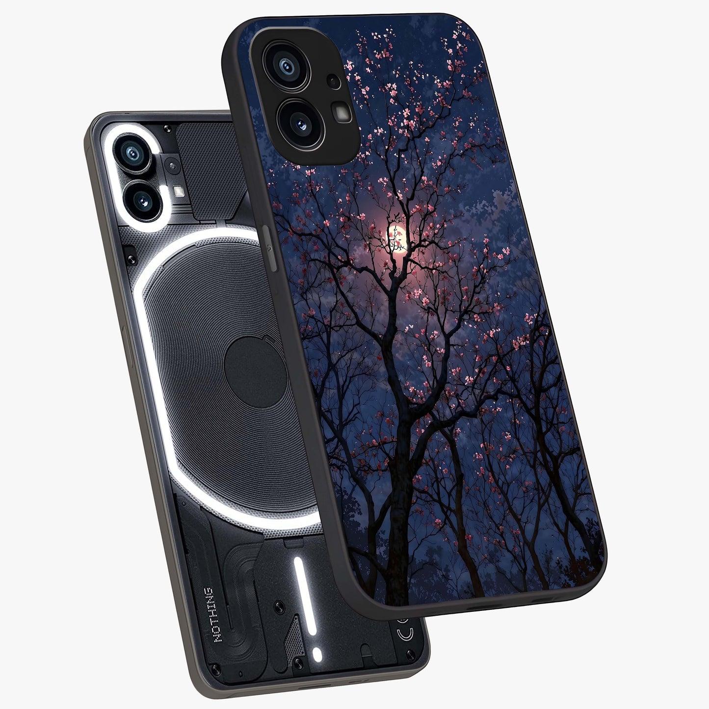 Twilight Sakura Serenade Glass Case displayed in angled mockup highlighting delicate sakura flower design with dreamy aesthetic.