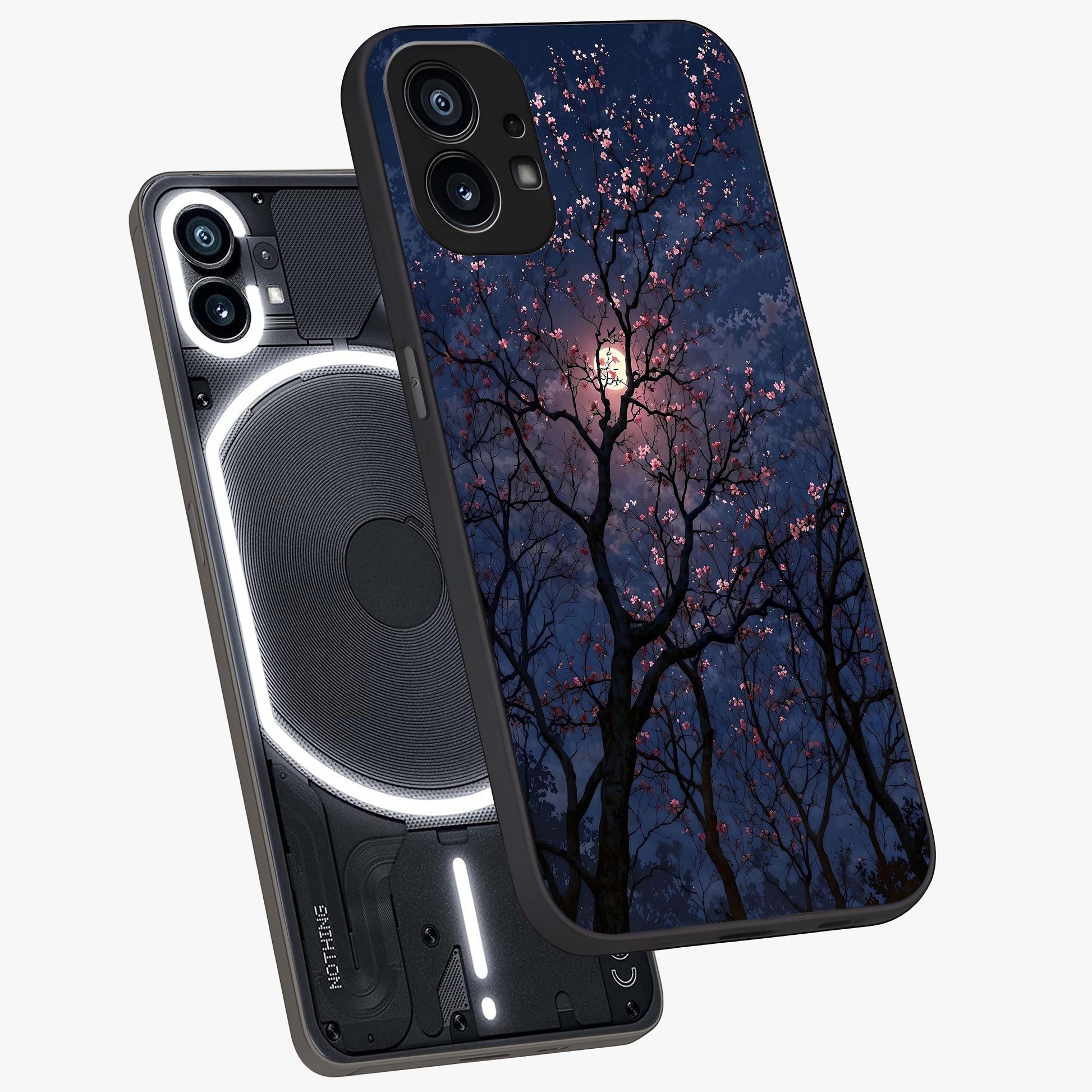 Twilight Sakura Serenade Glass Case displayed in angled mockup highlighting delicate sakura flower design with dreamy aesthetic.