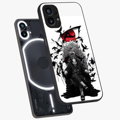 Uchiha Shadow Throne Glass Case displayed in angled mockup highlighting glowing aquatic design with celestial aesthetic.