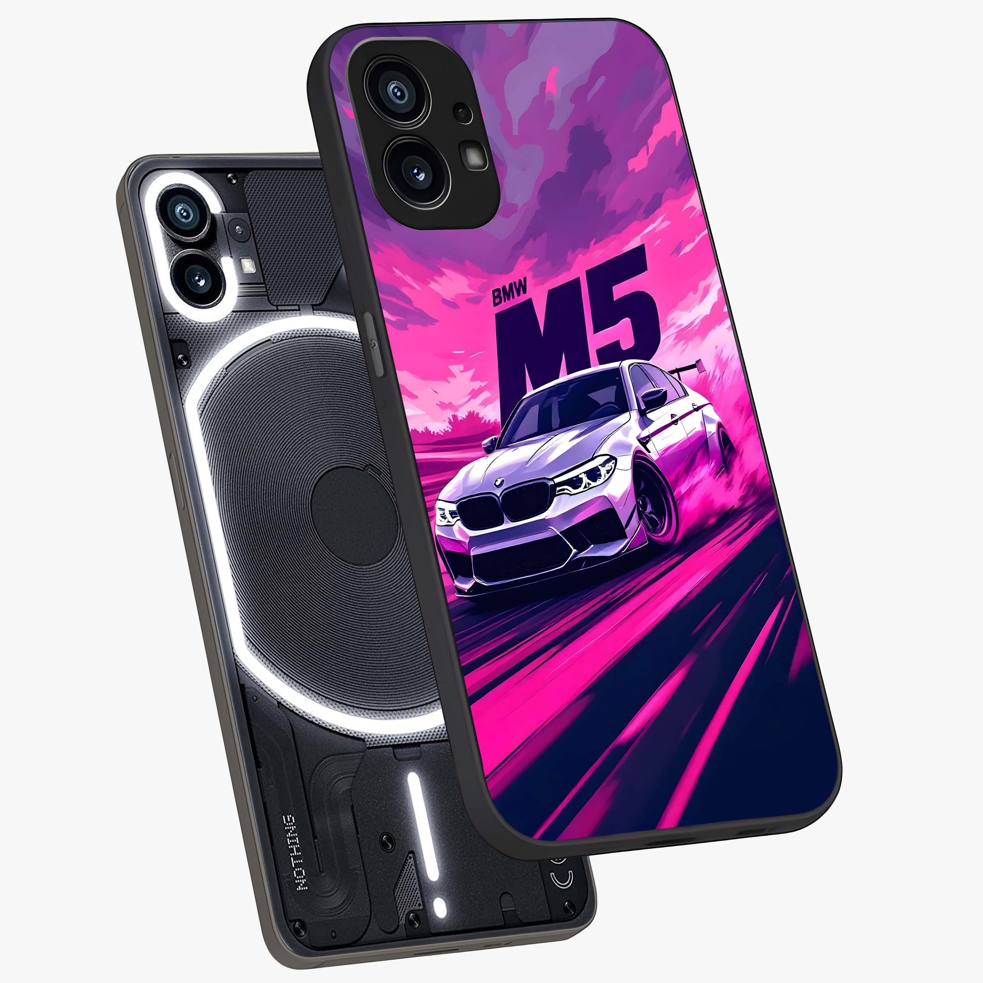 Velocity Drift Pulse Glass Case displayed in angled mockup highlighting dynamic drift design with sporty automotive aesthetic.