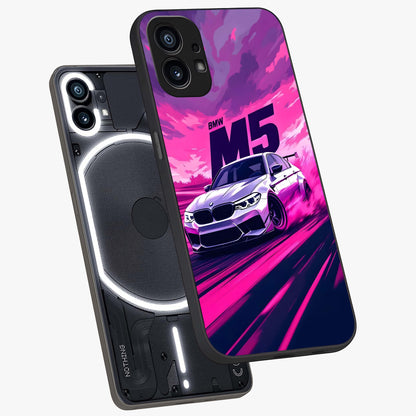 Velocity Drift Pulse Glass Case displayed in angled mockup highlighting dynamic drift design with sporty automotive aesthetic.