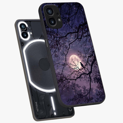 Whispering Moon Silence Glass Case displayed in angled mockup highlighting calm lunar design with dreamy night aesthetic.