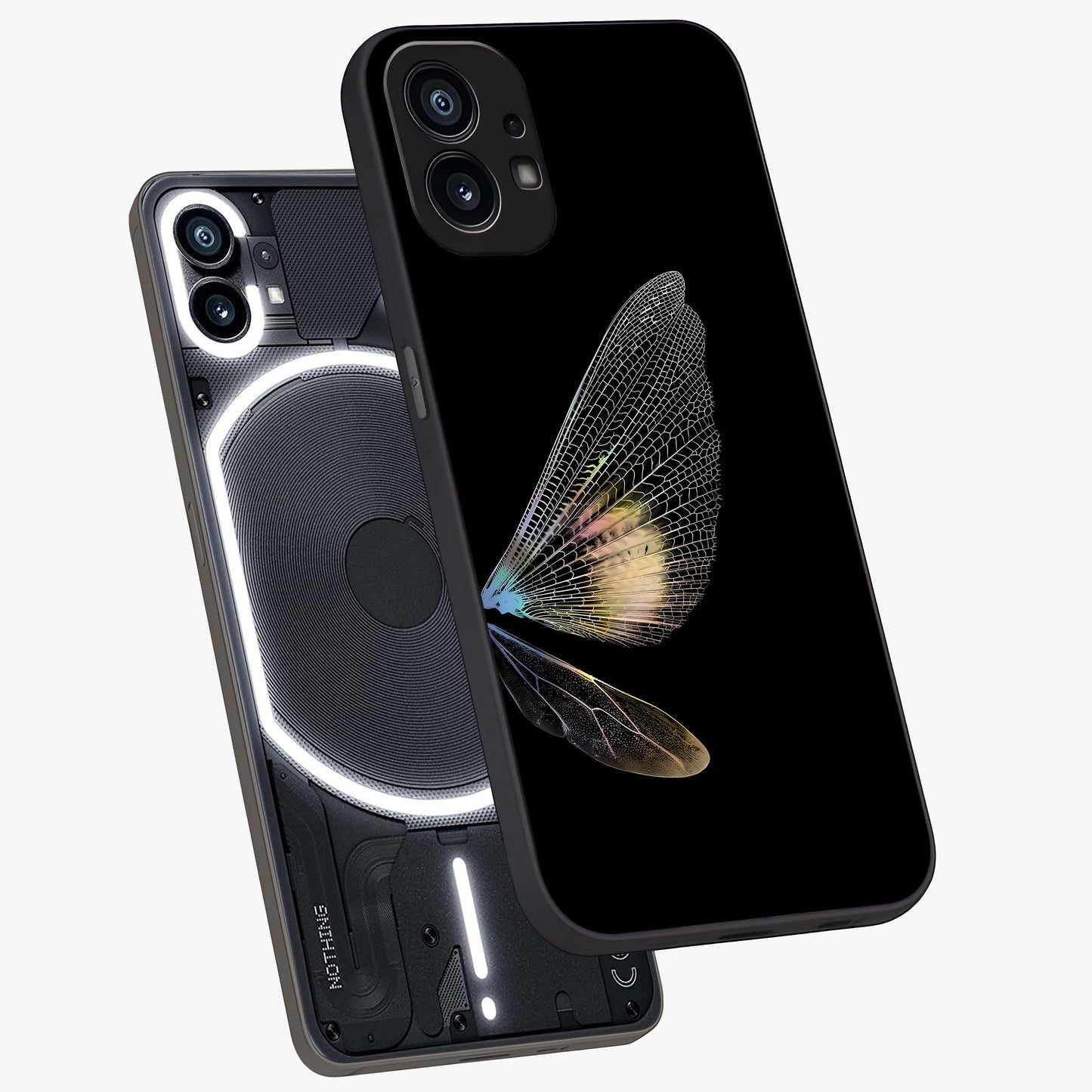 Whispers Of Wings Glass Case displayed in angled mockup highlighting soft feather design with celestial aesthetic style.