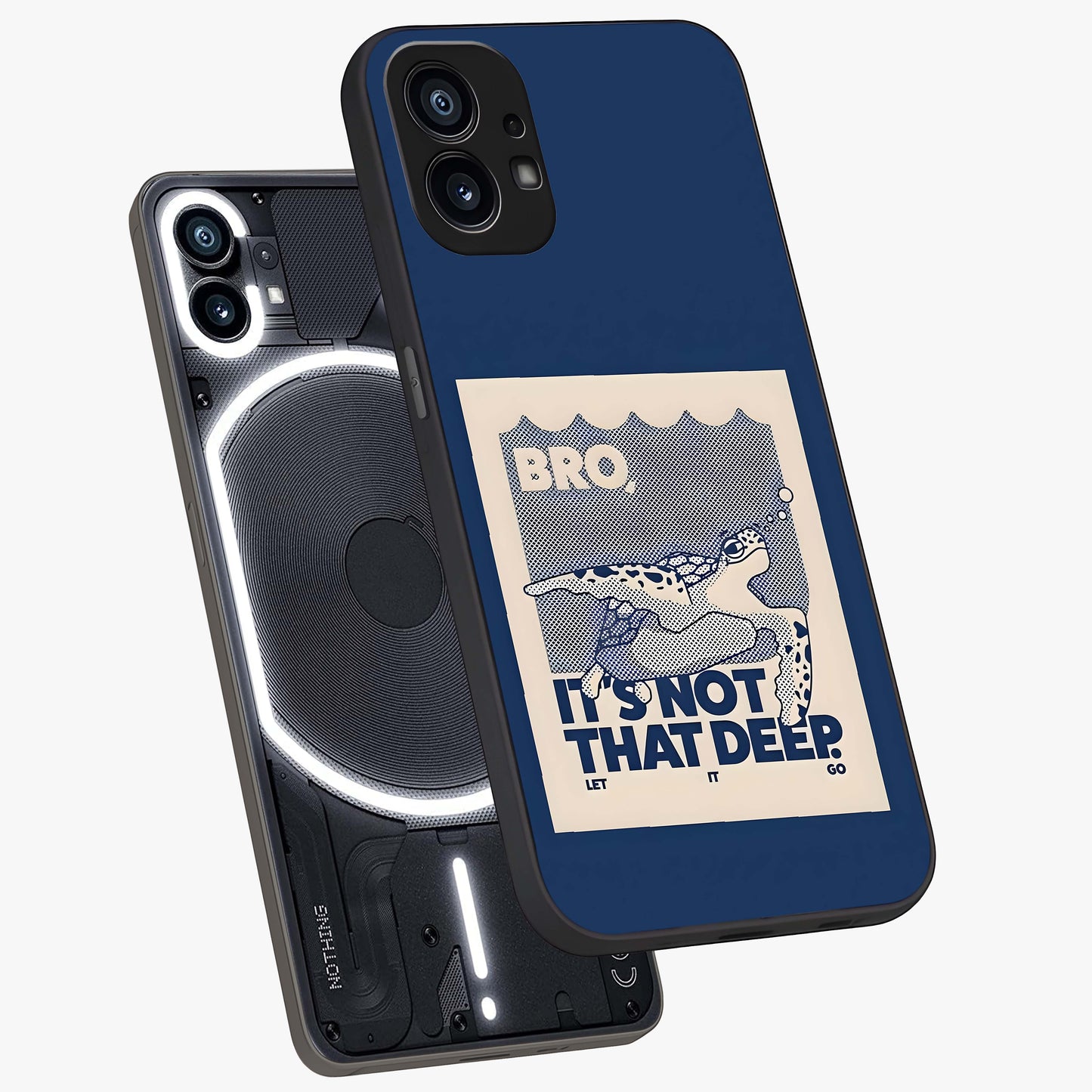 Worry Less Swim Glass Case displayed in angled mockup highlighting fun typography design with relaxed aesthetic style.