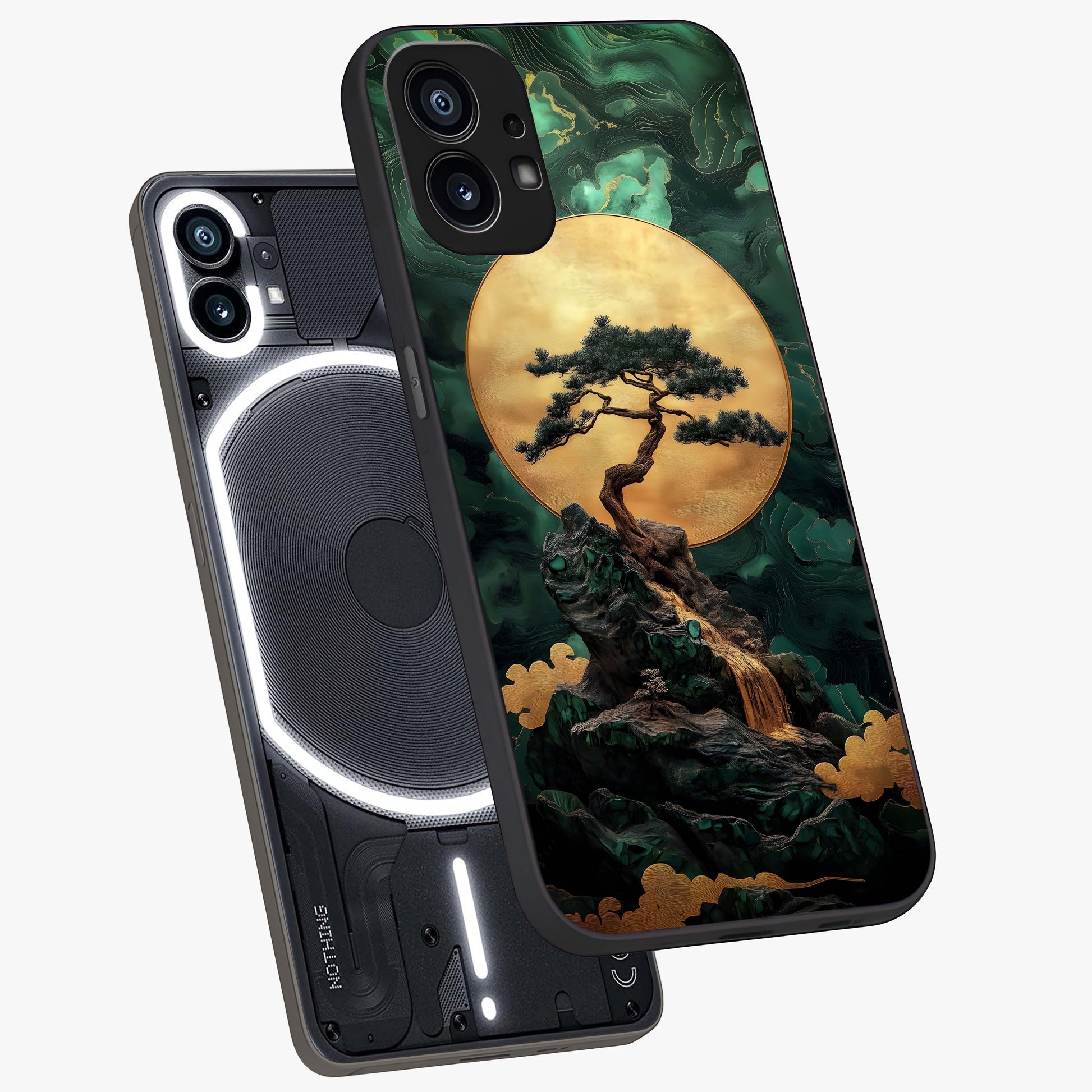 Zen Moon Rise Glass Case displayed in angled mockup highlighting peaceful lunar design with zen aesthetic style.