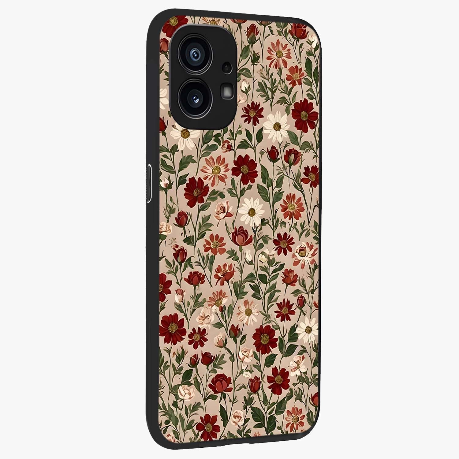 Biege Flower With Leaf Glass Case upright view showcasing delicate beige flower illustration with clean botanical style.