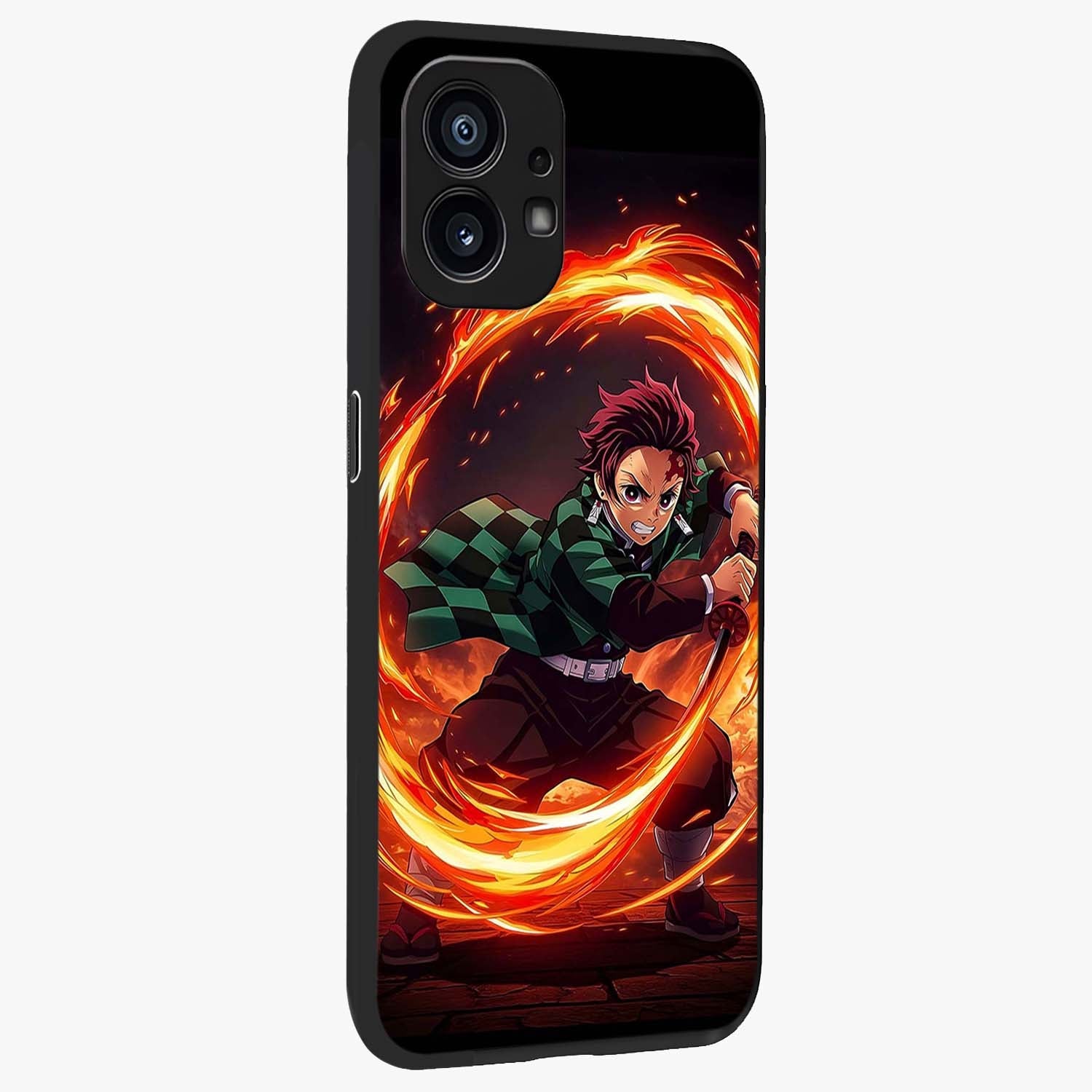 Blazing Sword Resolve Glass Case upright view showcasing dramatic warrior inspired artwork with intense visual style.