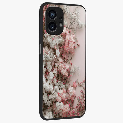 Blush Blossom Cloud Glass Case upright view showcasing calm floral cloud artwork with gentle dreamy theme.