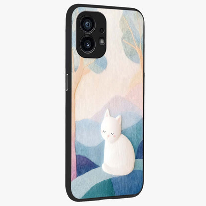 Cotton Dream Cat Glass Case upright view showcasing charming cat artwork with cozy dreamy theme.