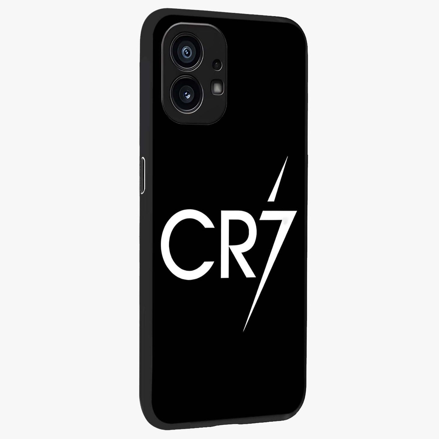 Cr7 Elite Strike Glass Case upright view showcasing energetic football inspired design with modern sports aesthetic.