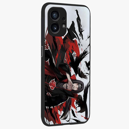 Crimson Crow Illusion Glass Case upright view showcasing striking crow illusion artwork with intense crimson theme.
