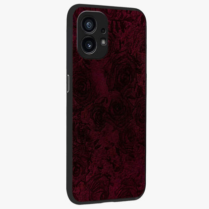 Crimson Fade Flow Glass Case upright view showcasing dynamic crimson flow artwork with stylish abstract theme.