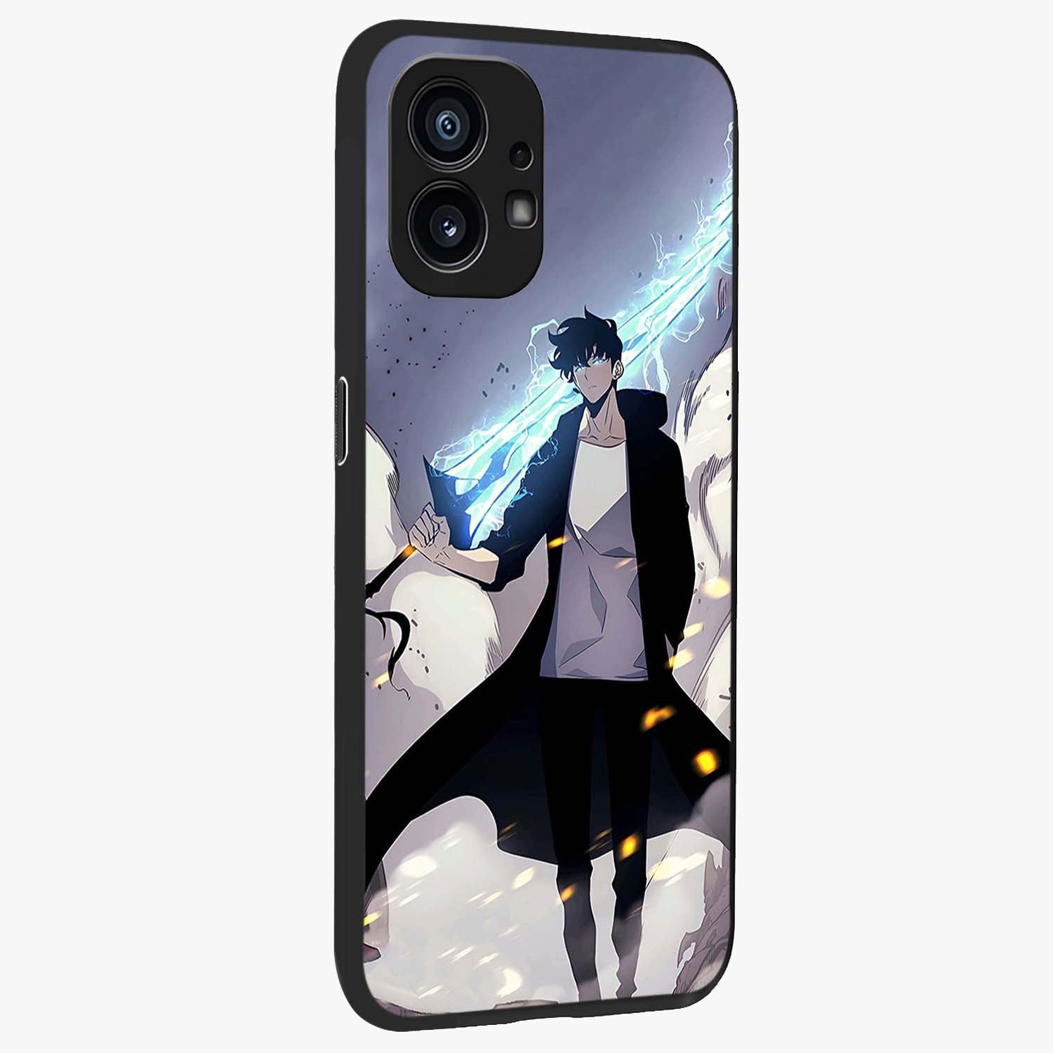 Dark Lightning Anime Warrior Glass Case upright view showcasing dramatic warrior artwork with dark lightning aesthetic.