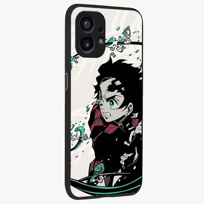 Demon Slayer Glass Case upright view showcasing powerful anime artwork with intense warrior theme.