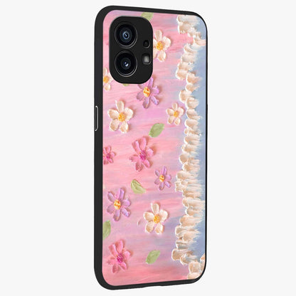 Dreamy Painted Garden Glass Case upright view showcasing vibrant floral garden artwork with artistic nature theme.
