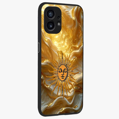Eternal Golden Glow Glass Case upright view showcasing luminous golden artwork with luxurious visual theme.