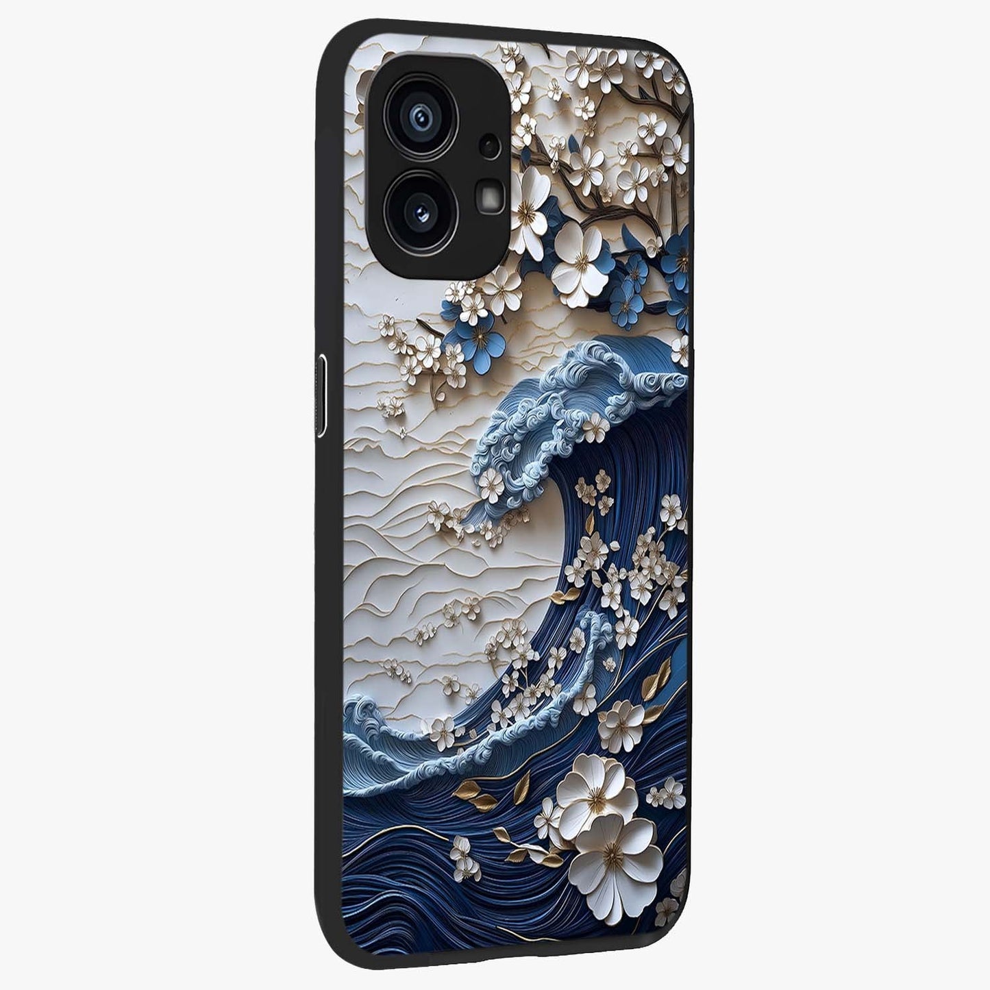 Floral Wave Origami Glass Case upright view showcasing creative floral origami artwork with artistic decorative theme.