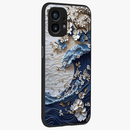 Floral Wave Origami Glass Case upright view showcasing creative floral origami artwork with artistic decorative theme.