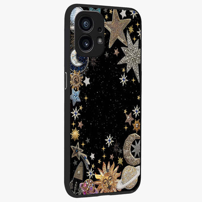 Galactic Jewel Stars Glass Case upright view showcasing glittering star jewel artwork with vibrant galaxy theme.