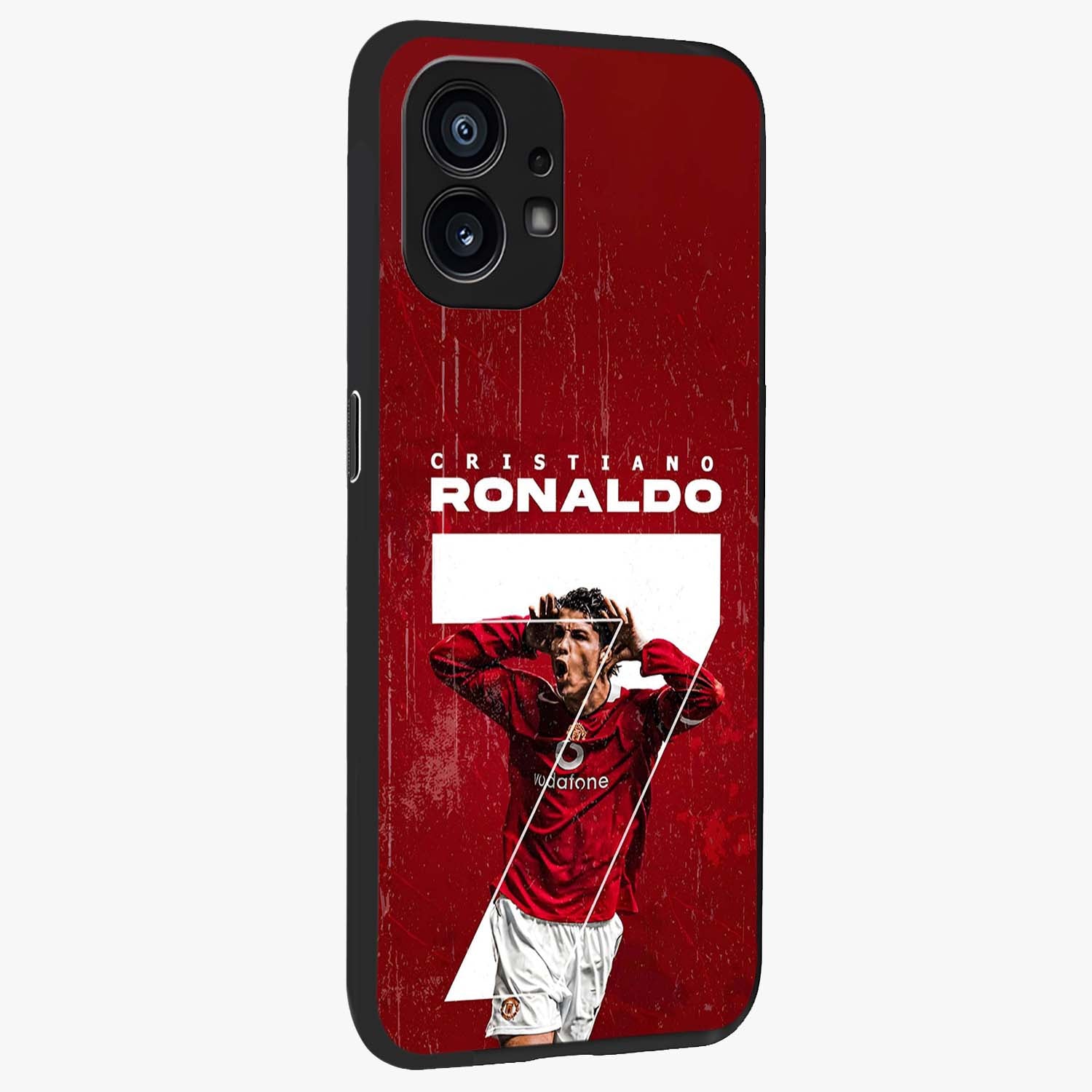 Goal Celebration Legacy Glass Case upright view showcasing dynamic football inspired artwork with victory celebration aesthetic.