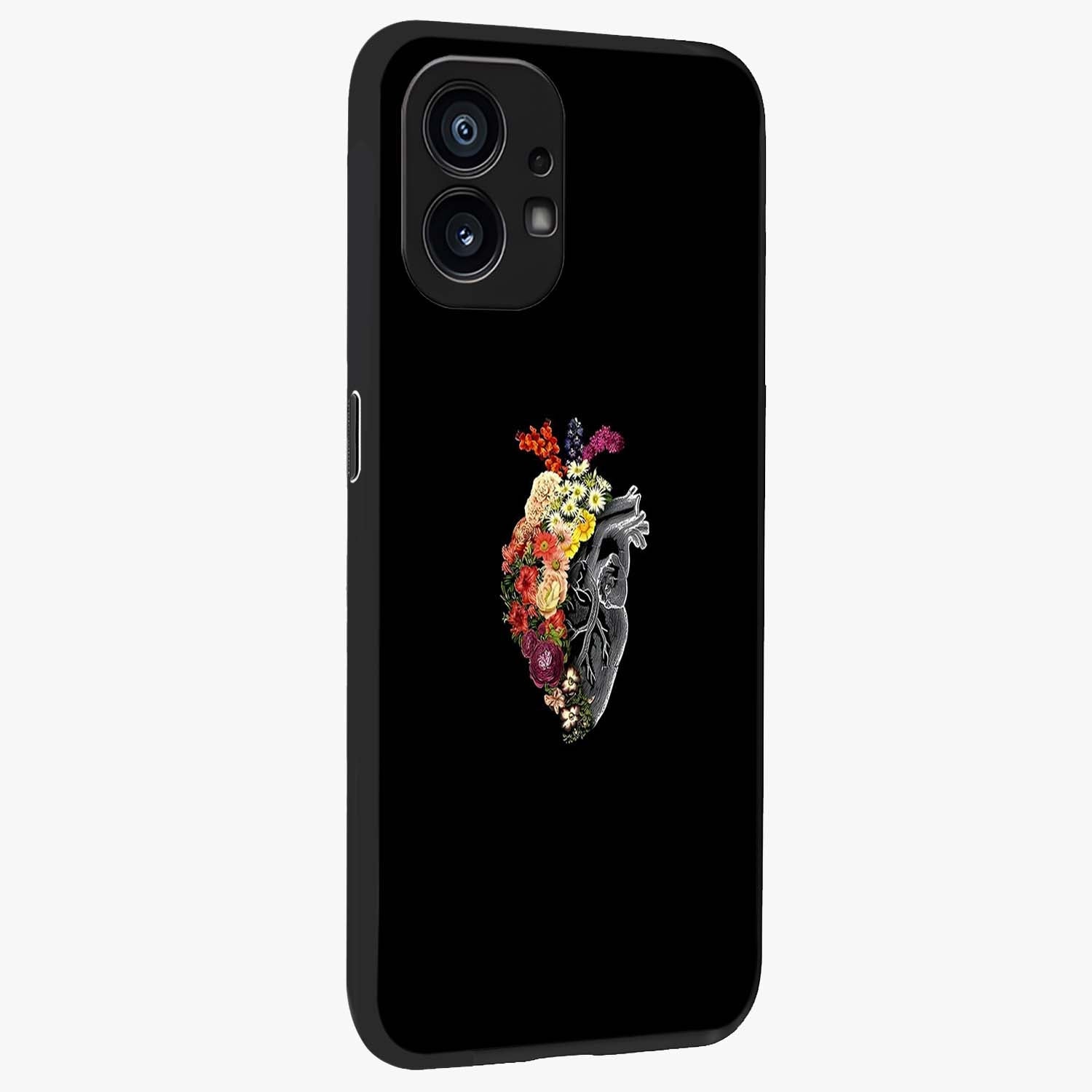 Heart With Flowers Glass Case upright view showcasing decorative heart and floral artwork with sweet romantic theme.