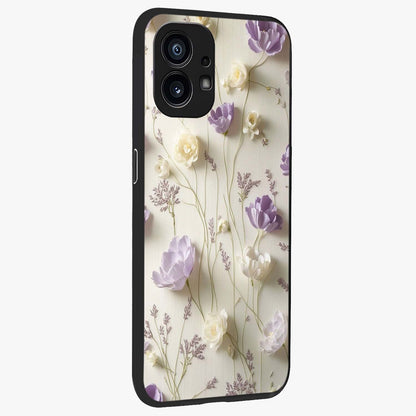 Lilac Breeze Harmony Glass Case upright view showcasing delicate lilac artwork with peaceful floral theme.