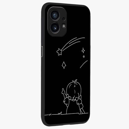 Line Art Girl With Shooting Stars Glass Case upright view showcasing delicate shooting stars artwork with minimal artistic theme.
