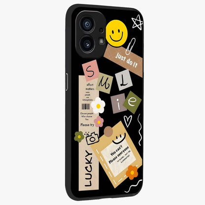 Lucky Aesthetic Collage Glass Case upright view showcasing vibrant collage artwork with youthful aesthetic theme.