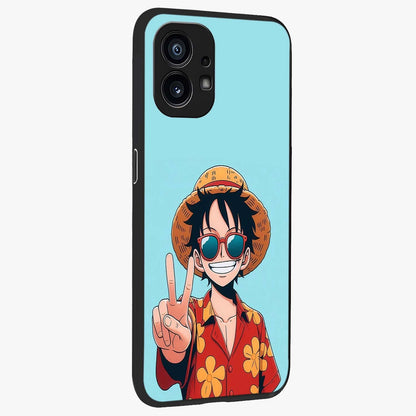 Luffy Summer Anime Vibe Glass Case upright view showcasing dynamic anime artwork with bright adventurous theme.