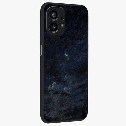 Lunar Veil Silence Glass Case upright view showcasing calm moon themed artwork with serene night atmosphere.