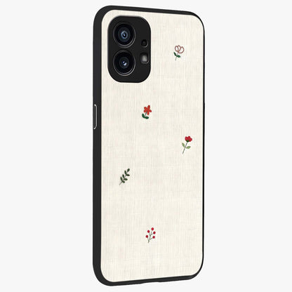 Minimalistic Blue With White Flower Pattern Glass Case upright view showcasing clean white flower artwork with calming blue theme.