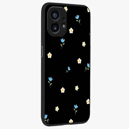 Minimal Petal Whispers Glass Case upright view showcasing elegant floral artwork with modern minimalist style.