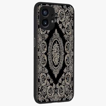 Noir Bloom Elegance Glass Case upright view showcasing graceful floral artwork with luxurious dark theme.