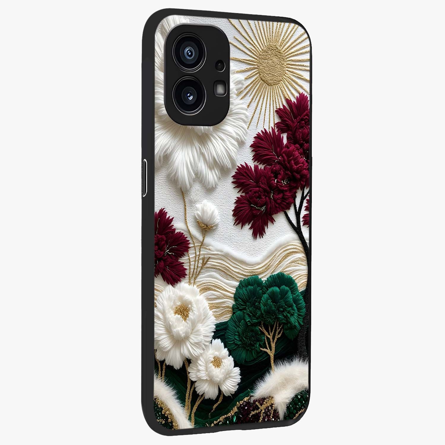 Radiant Bloom Elegance Glass Case upright view showcasing decorative flower artwork with refined botanical theme.