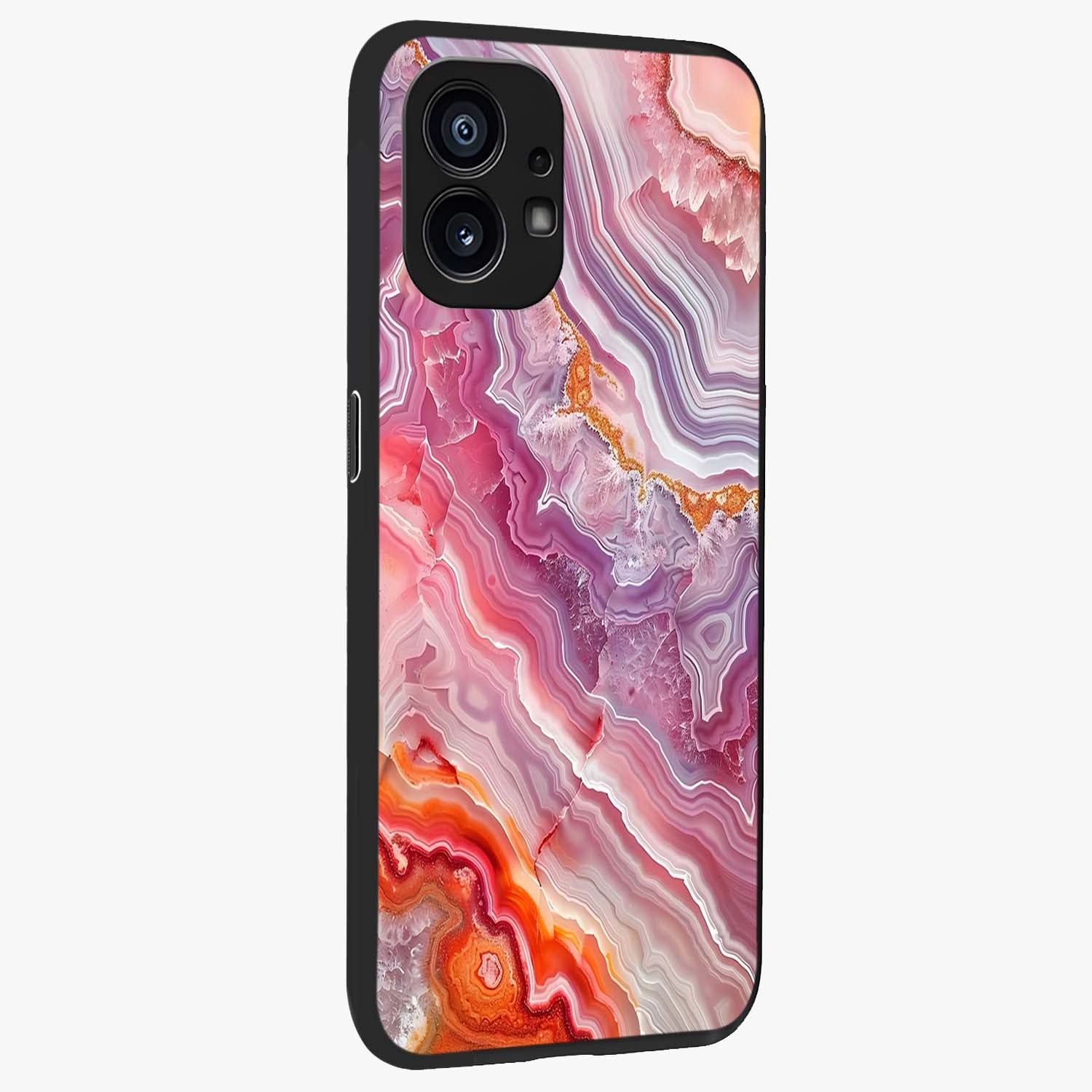 Rose Quartz Marble Glass Case upright view showcasing decorative marble artwork with luxurious pastel theme.