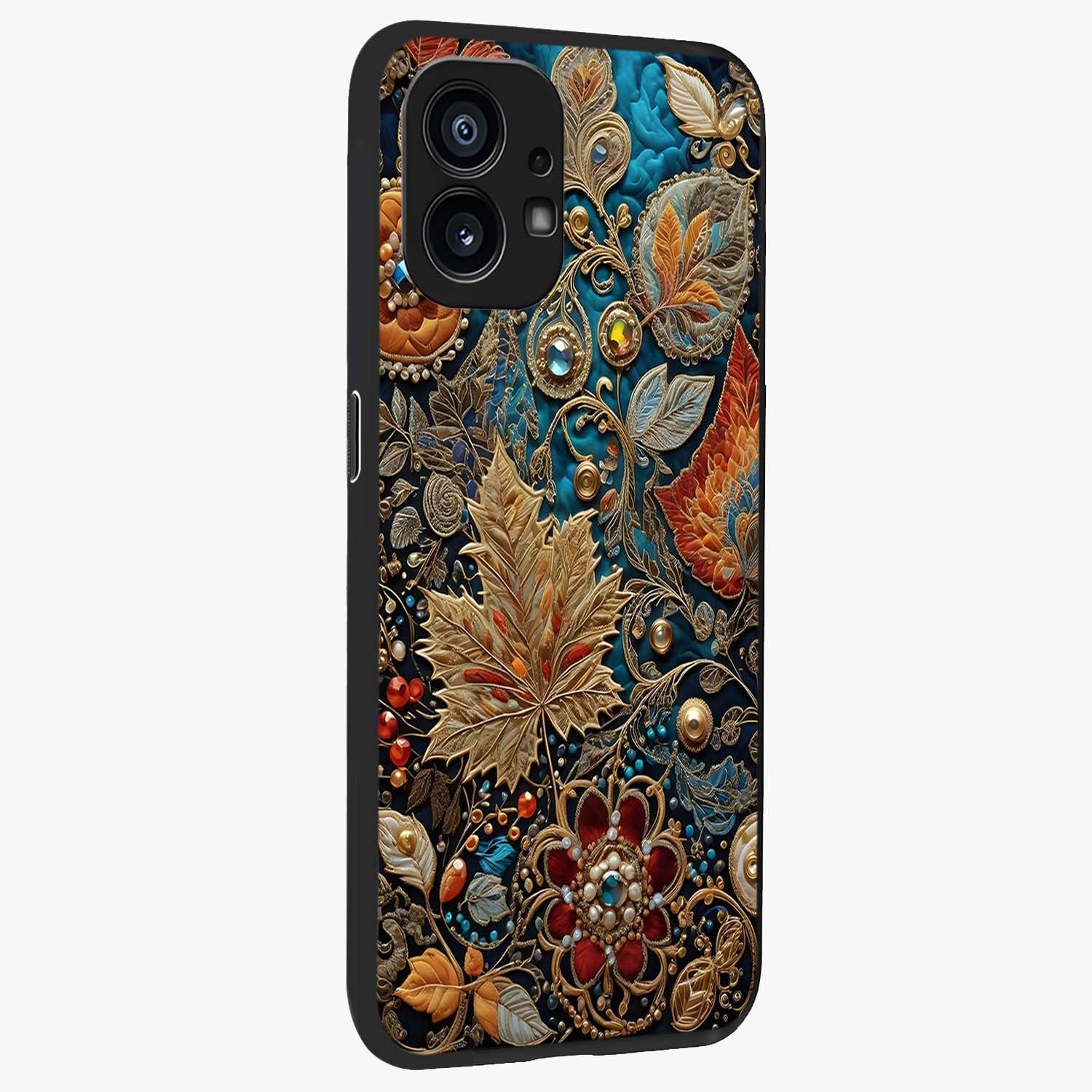 Royal Jewel Garden Glass Case upright view showcasing rich floral artwork with luxurious garden theme.