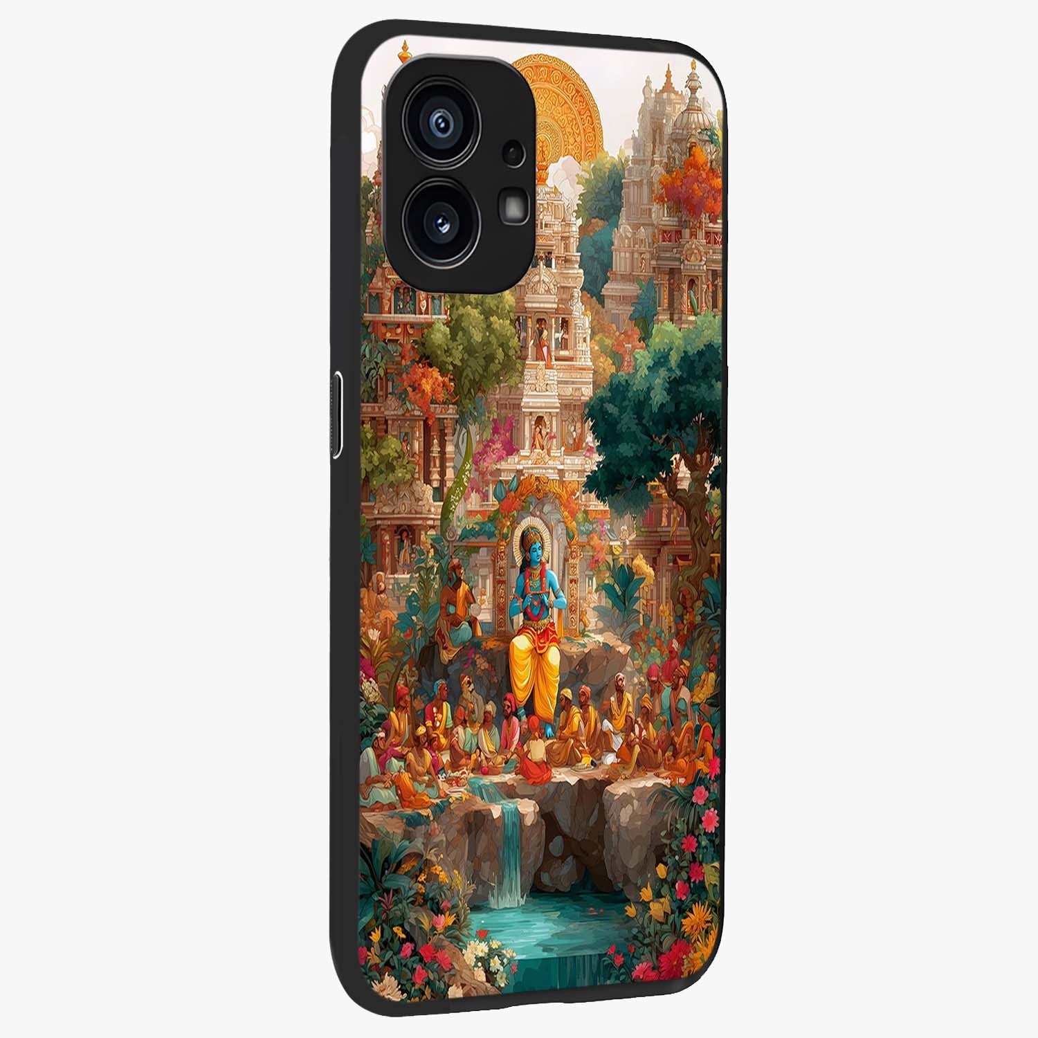 Sacred Sunlight Gods Glass Case upright view showcasing glowing divine artwork with sacred mythological theme.