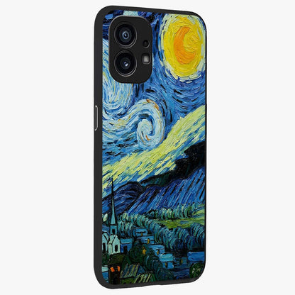 Van Gogh Art Glass Case upright view showcasing expressive painting style artwork with timeless artistic theme.